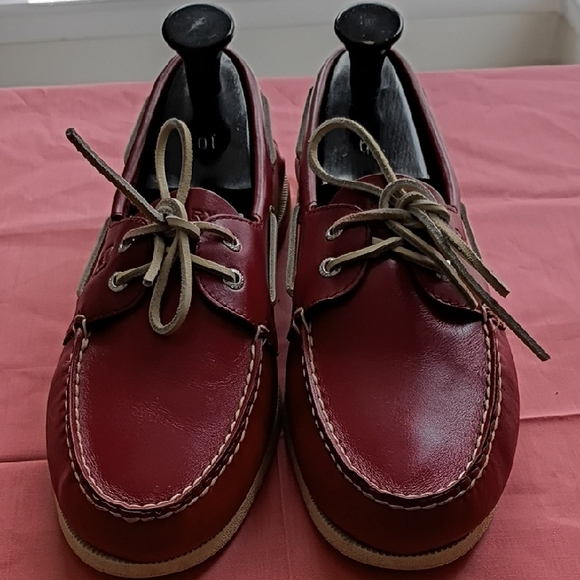 Sperry Red Leather Loafers with Lace Detail - Picture 1 of 13